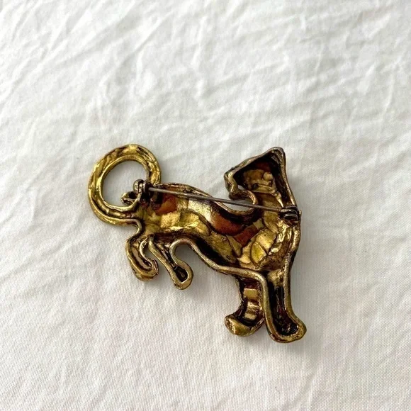 VINTAGE 80's Designer Leopard Jaguar Panther Two Tone Cat Brooch Tribal Abstract - Picture 3 of 3